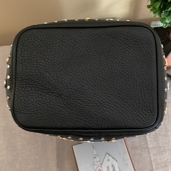 SANDRO Paris Alane Black Studs Pebble Leather Bucket Bag Tassel - Picture 8 of 12